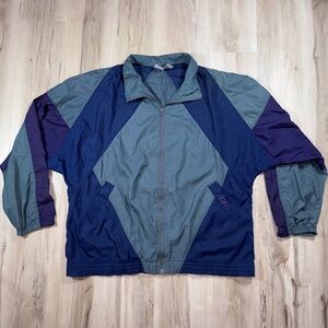 Vintage BIKE Colorblock Windbreaker Jacket XL – 80s/90s Retro Nylon Zip Up